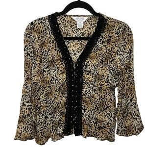 Allison Taylor Medium Petite Leopard Print Blouse -  Black Crochet, Retail $45